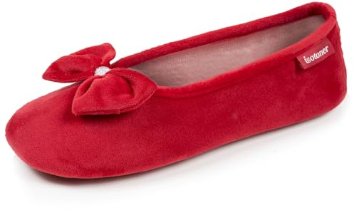 Isotoner Chaussons pantoufles Ballerines femme microvelours semelle ultra souple mousse à mémoire forme, 39/40, rouge