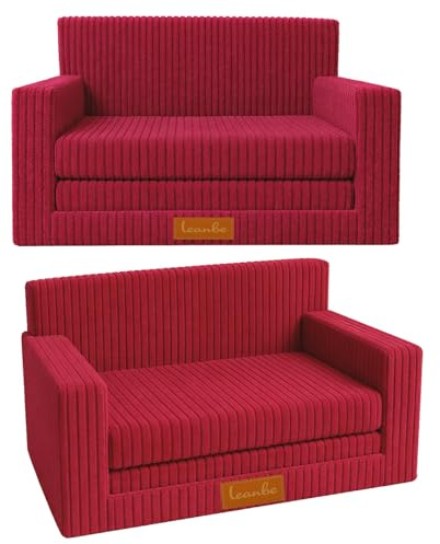 Leanbe 3in1 Kindersofa, Cord Spielsofa, Schlafsofa und Klappsofa, Personalisierbar, EU-Herstellung, (Rot)