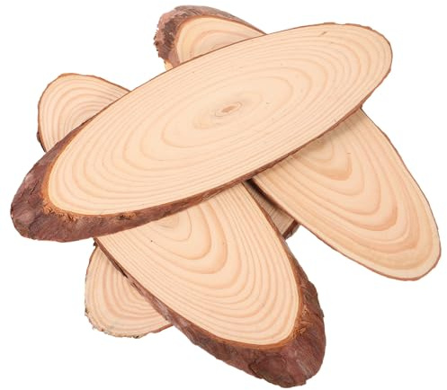 Luxshiny 4 Pezzi Fette di Legno Ovale Naturale Non Rifinite per Decorazione Casa e Artigianato, Facili da Tenere, Stile Rustico e Artistico per Matrimonio e Uso Versatile