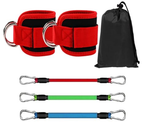 Toheitian Cinturón Elástico de Piezas (Incluye un Par de Tobillos) Cuerda de Tensión para Entrenamiento con Rebote de Piernas y Cuerda Elástica para Tobillos Bandas de Tobillo Rojas