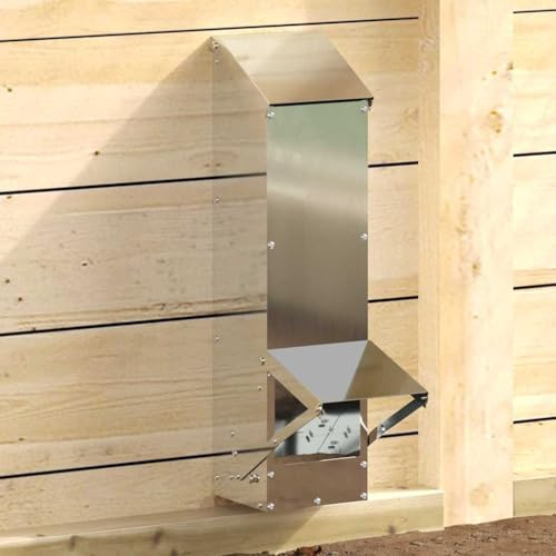Moderner Hühnerfutterautomat aus verzinktem Stahl, wetterfest mit Dach, 5 kg Fassungsvermögen, 13 x 12 x 51 cm, für Innen- und Außenbereich