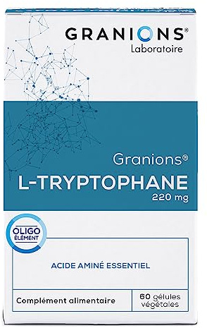 GRANIONS L-Tryptophane | Complement alimentaire serotonine | L-Tryptophane 220mg avec Vitamine B6 + Magnésium | Régulation de l'humeur et du sommeil, coupe faim | Made in France | 60 gélules