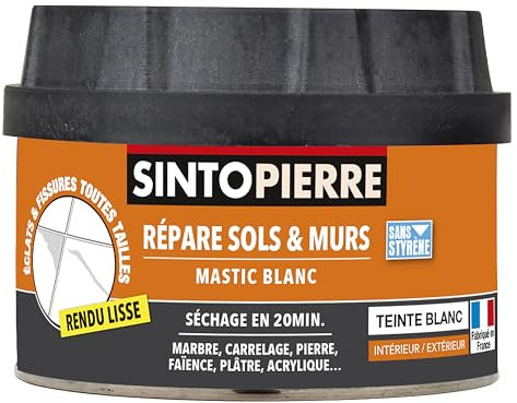 SINTOPIERRE - Répare Sols et Murs - Rebouche et Répare Eclats, Fissures, Trous - Séchage Rapide - Prêt à l'Emploi - Dosage Automatique - Teinte Blanche - Technique Professionnelle - 280g