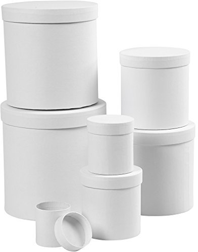 Runde Boxen, rund, D: 7+9+12+14,5+17+19,5+22 cm, H: 7,5+10,2+12,7+15,2+17,7+20,2+22,7 cm, weiß, 7 Stück