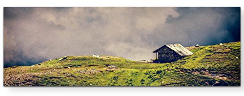 Paul Sinus Art Leinwandbilder | Bilder Leinwand 120x40cm altes Haus in den Bergen auf einer Alpenwiese