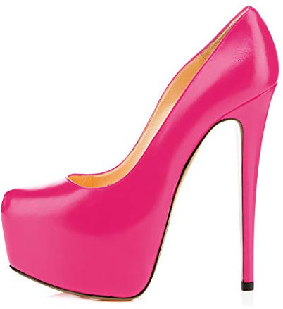 Soireelady - Décolleté con Plateau - Tacchi Alti a Punta Chiusa - Eleganti Scarpe con Tacco - Tacchi Alti Sexy Fucsia EU44