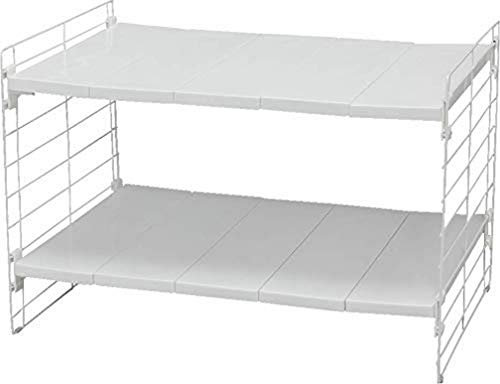 Iris Ohyama, Étagère,Organiseur pour Placard, sous évier, Extensible, Rangement en Plastique pour armoires de Cuisine, Garde-Manger, Aliments et ustensil - Telescopic Rack 2-Tier USD-2V - Blanc