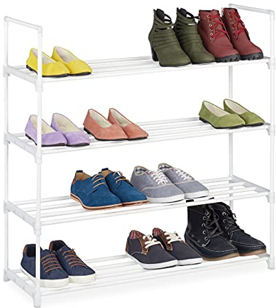 Relaxdays Skohylla, 4 nivåer, plugin-system, 16 par skor, hall, utbyggbar, metall och plast, skohylla, vit, 10036200_349