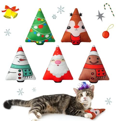 Christmas Catnip Toys Interactive Cats 5PCS Cat Nip Toy/Kitten Chew Plush Gift/Best Play Kick Stuff/Kitty Stuffed Teething Pillow/Cute and Soft Dental Gifts (5 types of Christmas decorations)
