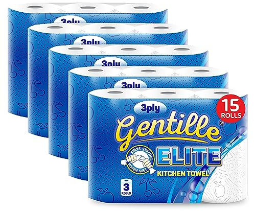 Gentille Elite 3pk Kitchen Roll | 3ply Thick Strong Absorbent Paper Towel (15 Rolls)