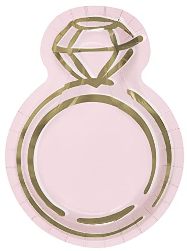 Unique 27965 Foil Stamped Ring Shaped Paper Plates-23.5 cm-Hen Party-8 Count (Pack of 1), Multicolour