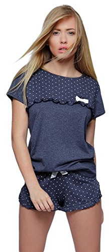 Moonline - Pigiama da donna moderno e comodo/Shorty, in morbido cotone, vari modelli, S