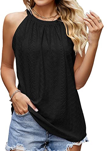 TTPSRY Camiseta Tirantes Mujer Tank Top Camisola Verano Cuello Halter Blusa sin Mangas Tops Elegante Ropa Casual Deporte Algodón Camisetas Veraniegas
