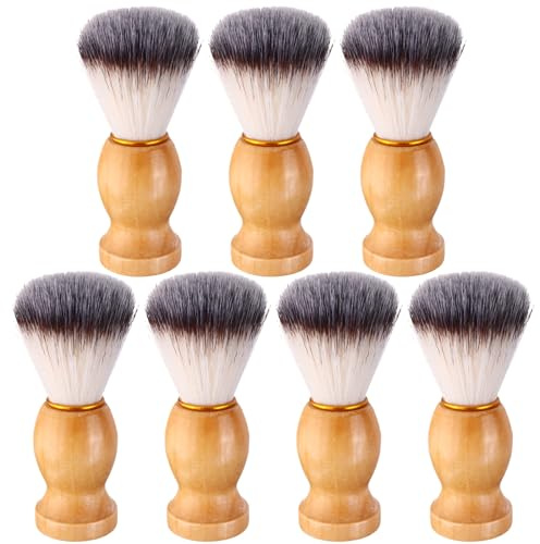 7Pcs Men Shaving Brush Wood Handle, Professional Salon Tools Hand Crafted Shaving Brush Wood Handle Shave Brushes Handmade Nylon Hair Brush for Men