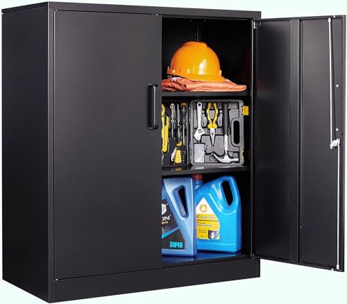 SISESOL 36 inch Metal Storage Cabinet with Doors and Shelves,Small Garage Storage Cabinet with Lock,Black Metal Cabinets with Locking Doors for Home,Office,Short Garage Cabinets