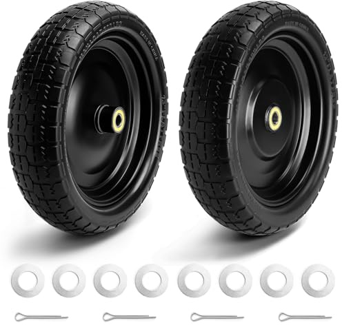 13 Wheelbarrow Tyres and Wheels for Gorilla Cart Tyres, Replacement with 5/8 Axle Bore, 2.16 Offset Hub, Sack Truck Wheels Fits Dolls, Carts, Garden Cart, Trailer, Trolley, 2 Pack