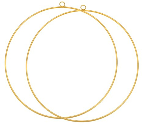 PATIKIL Anello Floreale in Metallo da 12 Pollici, 2pz Anelli Circolari per Sogno di Cattura Forniture per Decorazioni di Matrimoni Fai da Te, Appendiabiti per Parete Macramè, Tono Oro