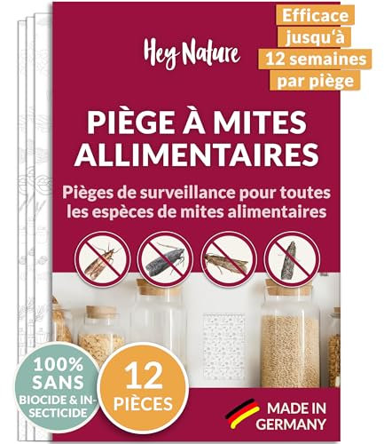 Hey Nature Lebensmittelmotten Falle, 12 Stück, Mottenfalle Lebensmittel, insektizidfreie Pheromonfalle mit maximaler Lockwirkung zur Befallsermittlung, Monitoringfalle gegen Lebensmittelmotten