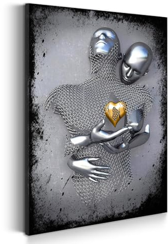 Kunstwelten24 Leinwandbild Wandbild abstrakt 3D Metallfiguren Pop Art Größe 40x60x2cm