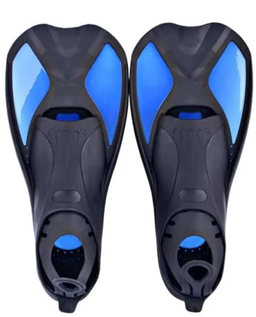 AYWTIUN Flossen Schwimmflosse for Erwachsene, Schnorchelflossen, Schwimmflossen, Kurze Tauchflossen, Froschschuhe, Freitauchflossen, Entennetz, rutschfeste Schwimmflossen(Black Blue,2XS)