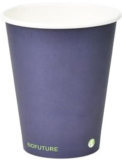 BIOFUTURE 50 Pack 8oz Disposable Paper Cups – Biodegradable | Compostable Party Cups, Eco-Friendly Hot and Cold Drinks, Parties, Weddings, Birthdays, EN 13432 Certified, Blue
