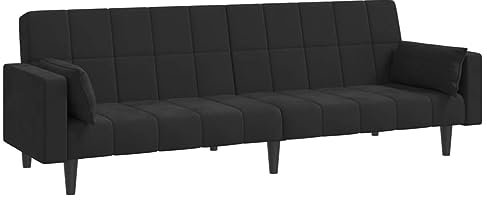 HETFTJN Recamiere Sofas Wohnzimmer Couch Lounge Sofa - Schlafsofa 2-Sitzer mit 2 Kissen Schwarz Samt für Jugendzimmer Büro Schlafzimmer Sitzzimmer