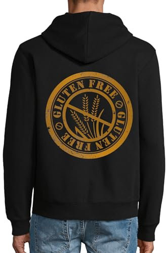 Sweat à capuche en coton mélangé sans gluten avec fermeture éclair, noir, Noir , L