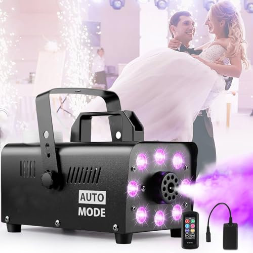 WaaYb Machine à Brouillard avec 8 lumières LED, Machine à fumée 700 W et 2000 CFM avec télécommandes filaires sans Fil, lumières LED et Effet de lumière RVB pour fête, Effet Disco DJ, Noël, Mariage