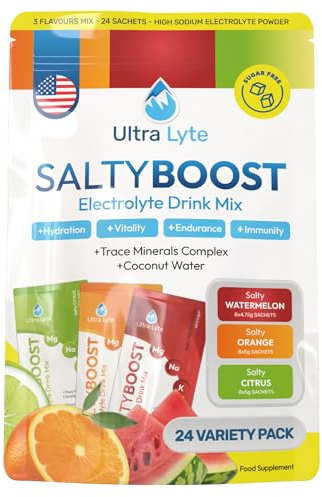Ultra Lyte Elektrolytes Drink Mix - Zuckerfreies Sortenpackungspulver - 24 Beutel mit hohem Natrium-, Spurenmineral- und Kokoswasser - Hydratation für Ausdauer, Wiederauffüllung und Wellness