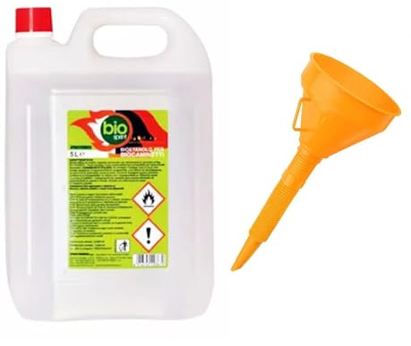 Bioethanol Brennstoff Öfen Bio Sprint 5 Liter 99,9% geruchlos kein natürlicher Rauch kein Schwefel aus Kunststoff, rot + gratis Trichter