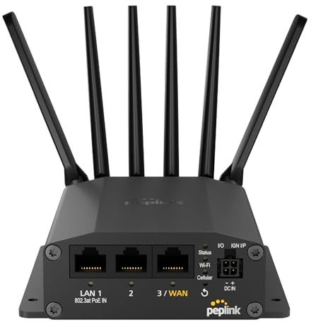 Peplink Routeur Wi-Fi cellulaire MAX BR1 Mini – Routeur 5G Modem cellulaire 5G/LTE 3 connexions Ethernet LAN (avec Wi-Fi) Emplacements SIM redondants, eSIM intégrée mise à niveau vers double WAN VPN