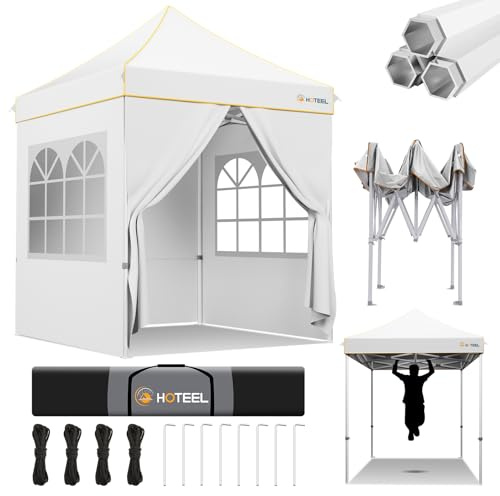 Hoteel Tonnelle Pliante 2 x 2 m très résistante avec 4 parois latérales, étanche et Stable, UPF50+, 3 hauteurs, Tubes hexagonaux améliorés, Tente Commerciale, Blanche