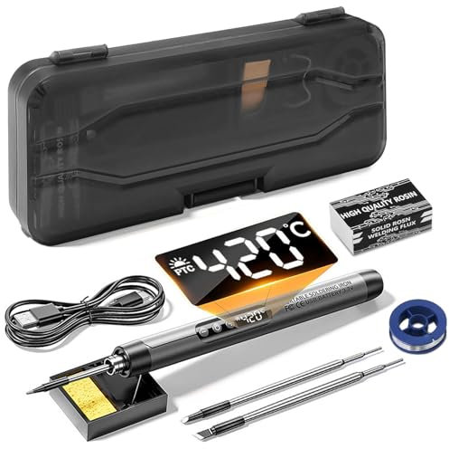YushengTai Fer à souder sans fil rechargeable par USB - Température réglable de 260 °C à 420 °C - Avec 3 fers à souder - Convient pour fil à souder, fer à souder, pâte à souder