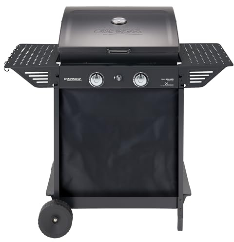 Campingaz Gasgrill Xpert 200 LXD | BBQ Gas-Grillwagen mit 2 aluminisierten Gas-Brennern | Deckel mit Thermometer | 7.1 kW Leistung | Warmhalterost | 2 klappbare Seitentische
