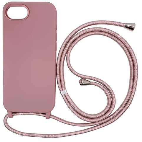 Ququcheng Coque Compatible avec iPhone 16e(6.1),Collier pour Étui Colliers de cellulaire Corde Silicone avec Cordon Case TPU Bumper pour iPhone 16e(6.1)-Rose Or