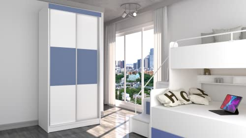 Armoire moderne solide avec portes coulissantes et étagères pour chambre à coucher, chambre d'enfant et salon Max M (100 cm, bleu ciel)