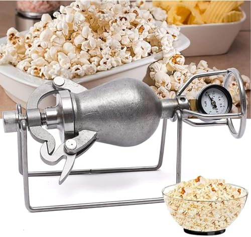 Popcorn Machine Old Chinese Popcorn Machine, Chinese Vintage 304 Stainless Steel Manual Crank Mini Popcorn Machine with Pressure Gauge, for Home Party Manual Popcorn Maker