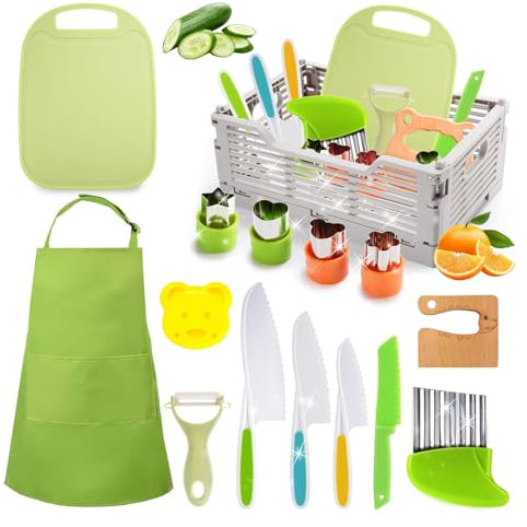 15 Pièces Couteau Enfants, Kit Couteau Sécurité De Cuisine pour Enfants, pour Couper Et Cuire des Fruits Ou Légumes, Kit Cuisine Jouet Enfant 2 3 4 5 6 Ans (A)