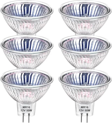 6 x Luxsa Lighting MR16 Halogen Spotlight Bulbs 12V GU5.3 50W Dimmable, 370LM Warm White 2700K, GU5.3 Halogen Bulb 2 Pin for Track Lighting, Recessed, Exhibition, Pack of 6