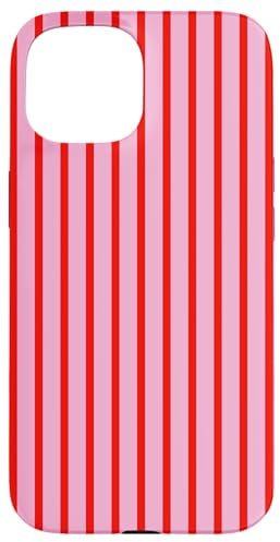 Rouge Rose rayé Girly Rayures géométriques Fines Lignes Preppy Coque pour iPhone 15