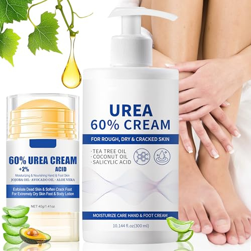 300 ml 60 % urea anti-sprickbildning fotkräm & fotkräm stick – 2025 uppdatering fuktgivande och fotvårdskräm-set, urea-kräm lindrar extrem torrhet sprickbildning fötter (XXL, AloeVera)