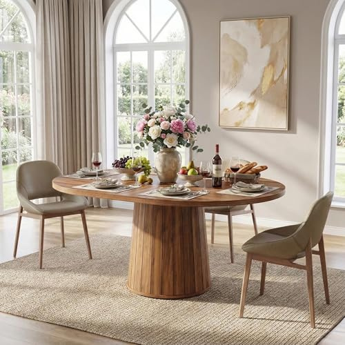 Lailang 141cm Tavolo da Pranzo, Tavolo da Cucina Salvaspazio, Mobili Soggiorno, Tavolo da Pranzo Legno, Tavolo Cucina Rotondo, Tavolo Moderno, 140x100x78 cm, Marrone