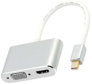 HUANGING Adaptateur DisplayPort vers HDMI VGA double sortie 4K1080P en aluminium pour ordinateur portable, PC, moniteurs, projecteurs