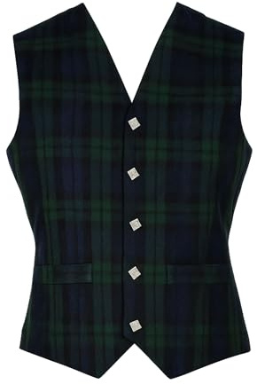 Kilts Boutique svart klocka tartan väst, traditionell skotsk formell väst, justerbar ryggrem, Svart wtach Tartan, 50