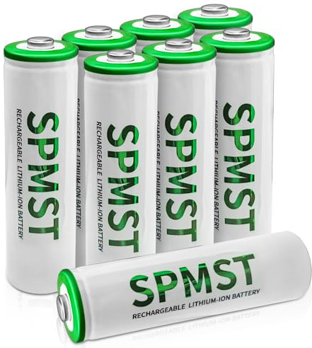 Batterie AA ricaricabili SPMST, 8 pacchetti di batterie AA al litio 2800mWh 1.5V—Alta prestazione doppia batteria di lunga durata per torcia, giocattoli, telecomando, sistema di allarme