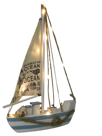 TOYANDONA Mediterranes Holz Segelboot Modell mit Led-licht Stilvolle Tischdekoration für Wohnzimmer Schlafzimmer Büro Küsten Deko-Highlight ohne Batterie Geschenkidee für Freunde