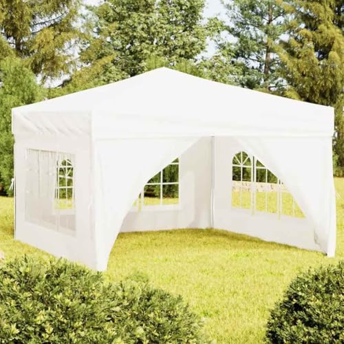 HETFTJN Faltbarer Pavillon 3x3 m Camping Partyzelt Garten weiß 210D Oxford UV-Schutz wetterfest Seitenwände mit Fenstern für Feste Camping Garten und Outdoor-Events