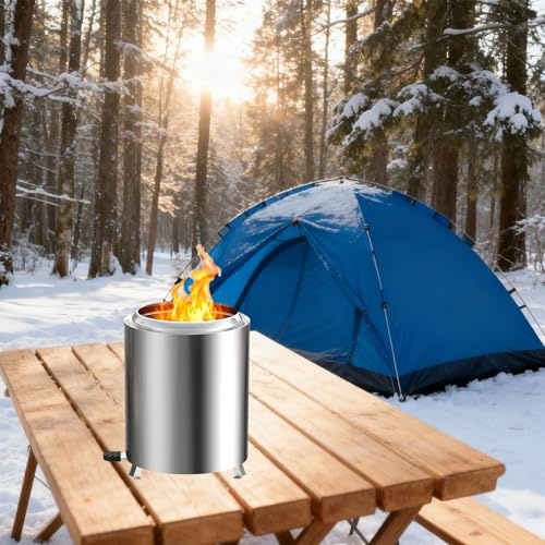 UISEBRT Brasero sans fumée avec sac de rangement, portable, sans fumée, petit brasero à faible fumée en acier inoxydable, feu de table pour barbecue, granulés de bois, 14 x 14 x 16,5 cm