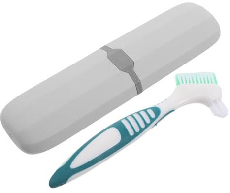 SEWOART Brosse de Nettoyage pour Prothèse Dentaire Double Face Étui de Voyage Vert et Boîte de Rangement Bleue-gris Kit Complet Entretien Hygiène Portable Santé Bucco-dentaire