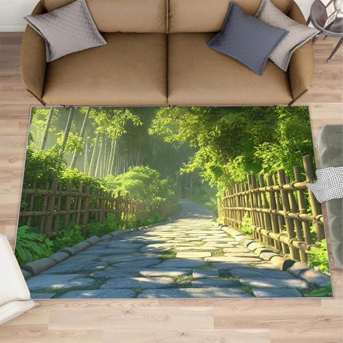 Landschaftsteppich, Bambus-Teppich, Waldwege, Läufer, ländliche Landschaft, Teppiche für Küche, waschbar, rutschfest, weich, kleiner Teppich für Heimdekoration, 80 x 150 cm
